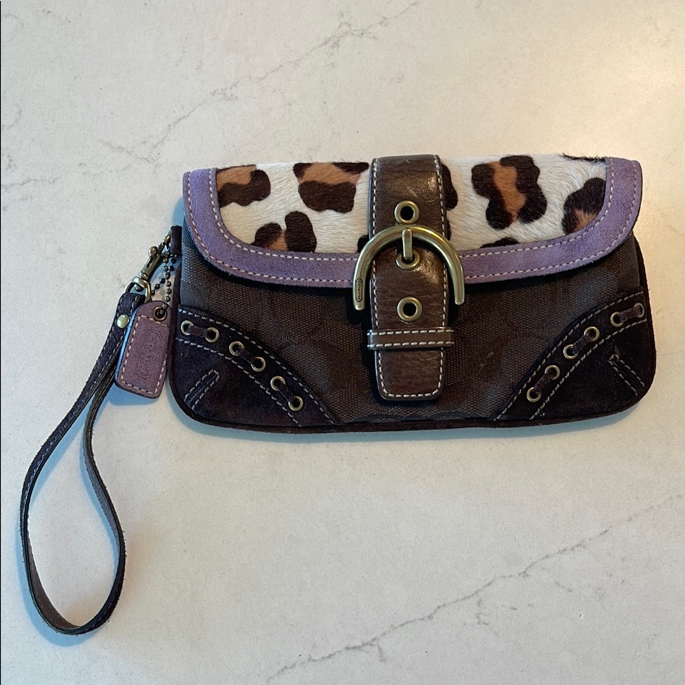 Coach Brown and Purple Leopard Wristlet